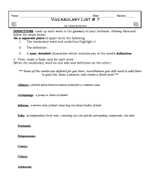 Vocabulary List Activity Form