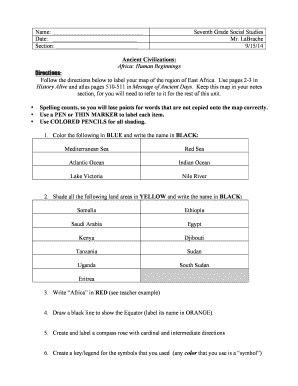 Seventh Grade Social Studies Map Activity