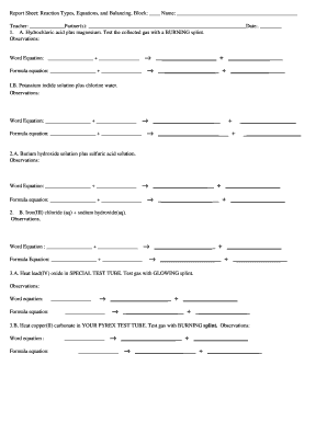 Chemistry Lab Report Sheet