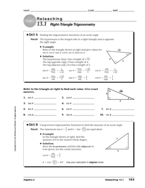 Trigonometry full table - Reteaching 131 Right-Triangle Trigonometry - cbennett nuames