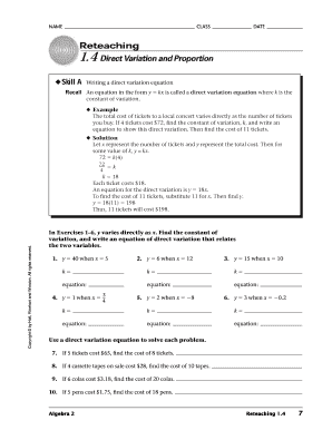 Direct Variation and Proportion Worksheet