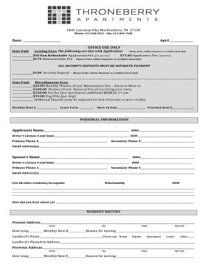 Tennessee Residential Lease Application