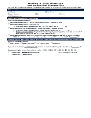 2016 Summer OSAP Extension Form