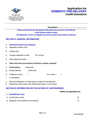 Domestic Pre-Delivery Credit Insurance Application