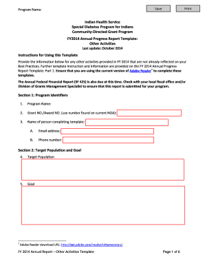 Special Diabetes Program for Indians Community-Directed Grant Program FY 2014 Annual Progress Report - Other Activities template Special Diabetes Program for Indians Community-Directed Grant Program FY 2014 Annual Progress Report - Other -