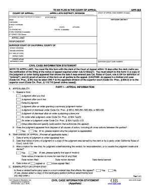 California Civil Case Information Statement