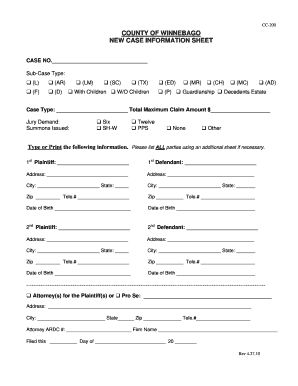 Winnebago County New Case Information Sheet