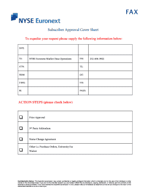 NYSE Market Data Subscriber Approval Cover Sheet