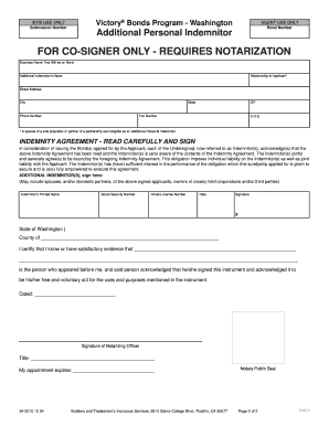 Victory Bonds Indemnity Agreement