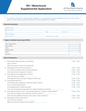 RV Motorhome Supplemental Application