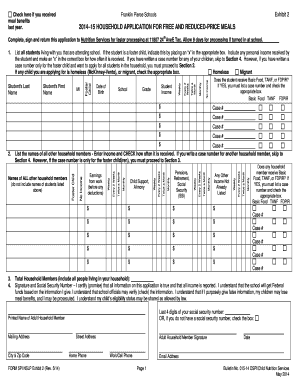 2014–15 Household Application for Free and Reduced-Price Meals