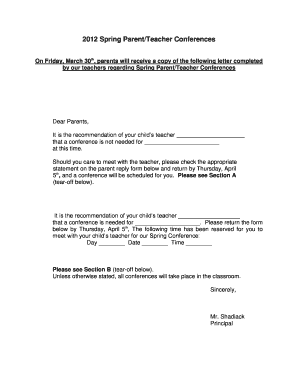 Spring Parent/Teacher Conference Form