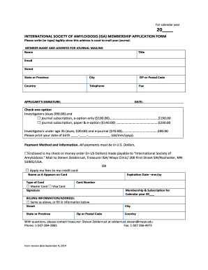 INTERNATIONAL SOCIETY OF AMYLOIDOSIS (ISA) MEMBERSHIP APPLICATION FORM - amyloidosis