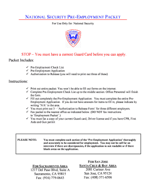 National Security Pre-Employment Packet
