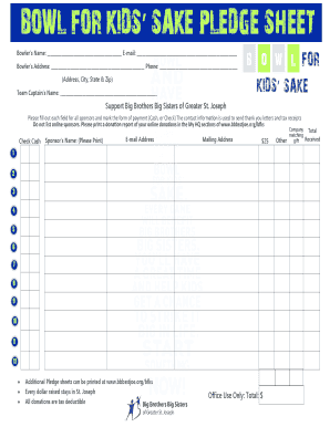 Bowl for Kids' Sake Pledge Sheet