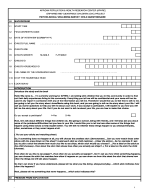 Child Psychosocial Wellbeing Survey Questionnaire