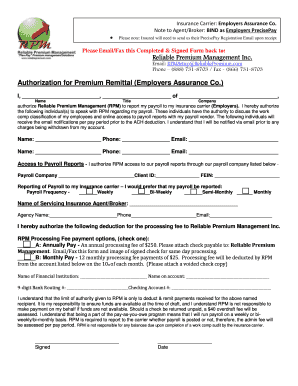 Authorization for Premium Remittal