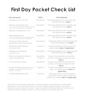 BASIS School First Day Packet Checklist