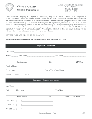 Clinton County Special Needs Registry Form