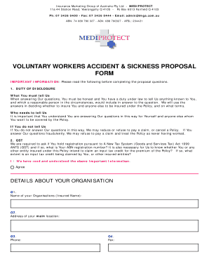 Voluntary Workers Accident and Sickness Proposal Form