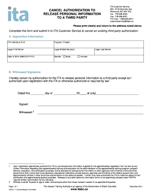 ITA Cancel Release of Information Form