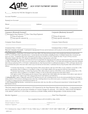 ACH Stop Payment Order Form