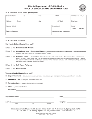 Illinois School Dental Examination Form