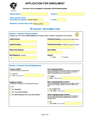 School Enrolment Application Form