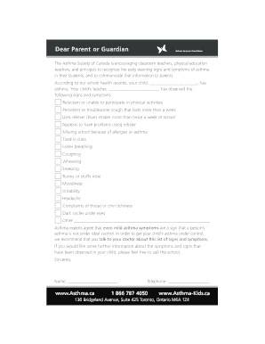 Asthma Society of Canada Parent Letter