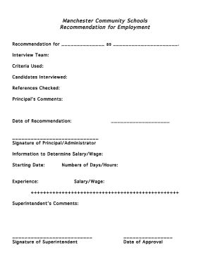 Recommendation for Employment Form