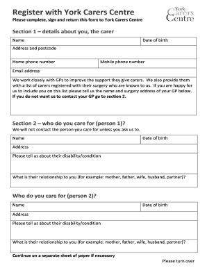 York Carers Centre Registration Form