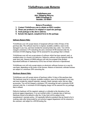 VioSoftware Return Form