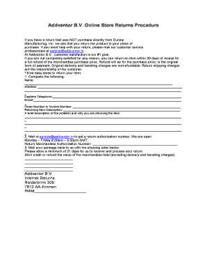 Addventor B.V. Online Store Returns Procedure