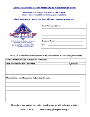 Galway Stationery Return Merchandise Authorization Form