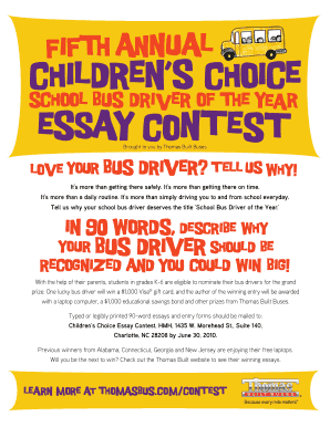 Children’s Choice School Bus Driver of the Year Contest Entry Form