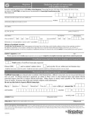 Unofficial Transcript Request Form