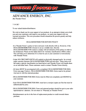 Thunder Power Dealer/Distributor RMA Form