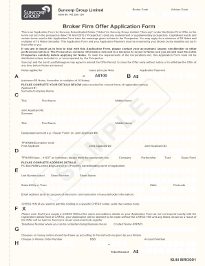 Suncorp Subordinated Notes Application Form