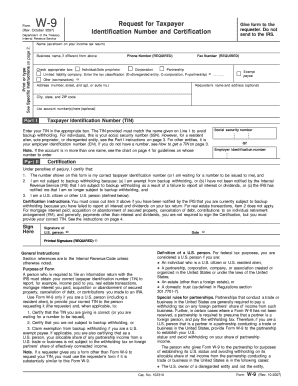 Form W-9 Request for Taxpayer Identification Number