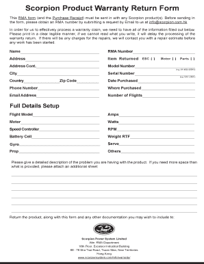 Scorpion Product Warranty Return Form