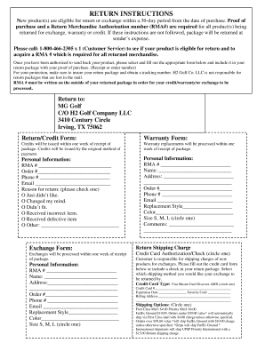 H2 Golf Return and Warranty Form