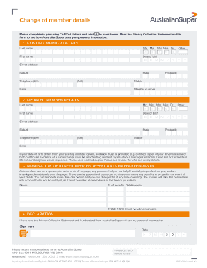 AustralianSuper Member Details Change Form