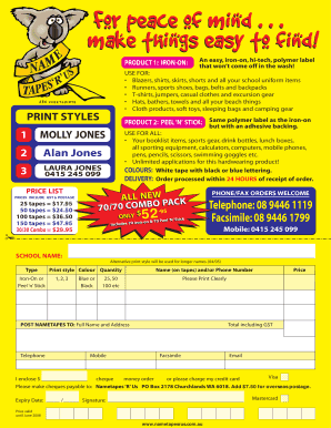 Nametapes Order Form