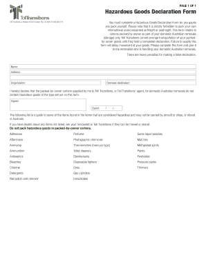 Hazardous Goods Declaration Form