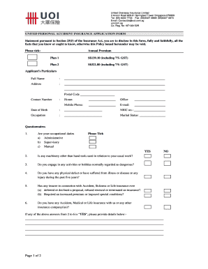 United Personal Accident Insurance Application Form