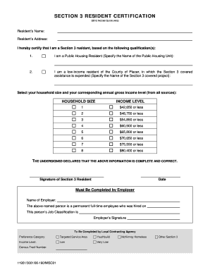 Section 3 Resident Certification Form