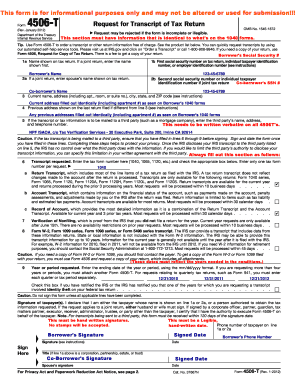 IRS Form 4506-T Request for Transcript of Tax Return