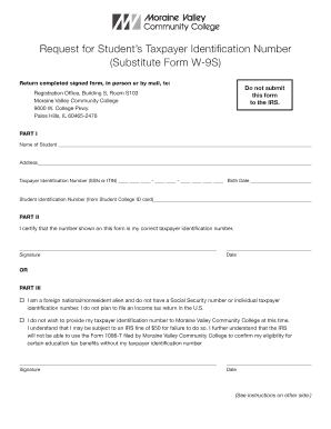 Request for Student's Taxpayer Identification Number