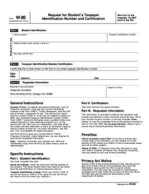 Form W-9S Student Taxpayer Identification