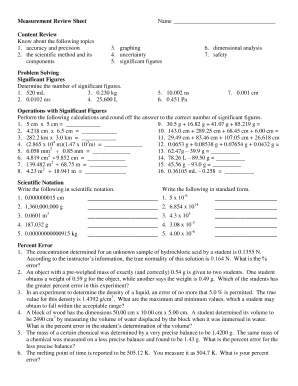 Measurement Review Sheet